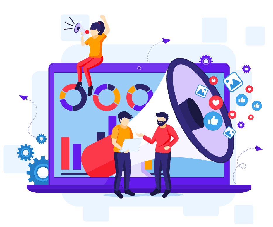 social media marketing cartoon image - Adam Group